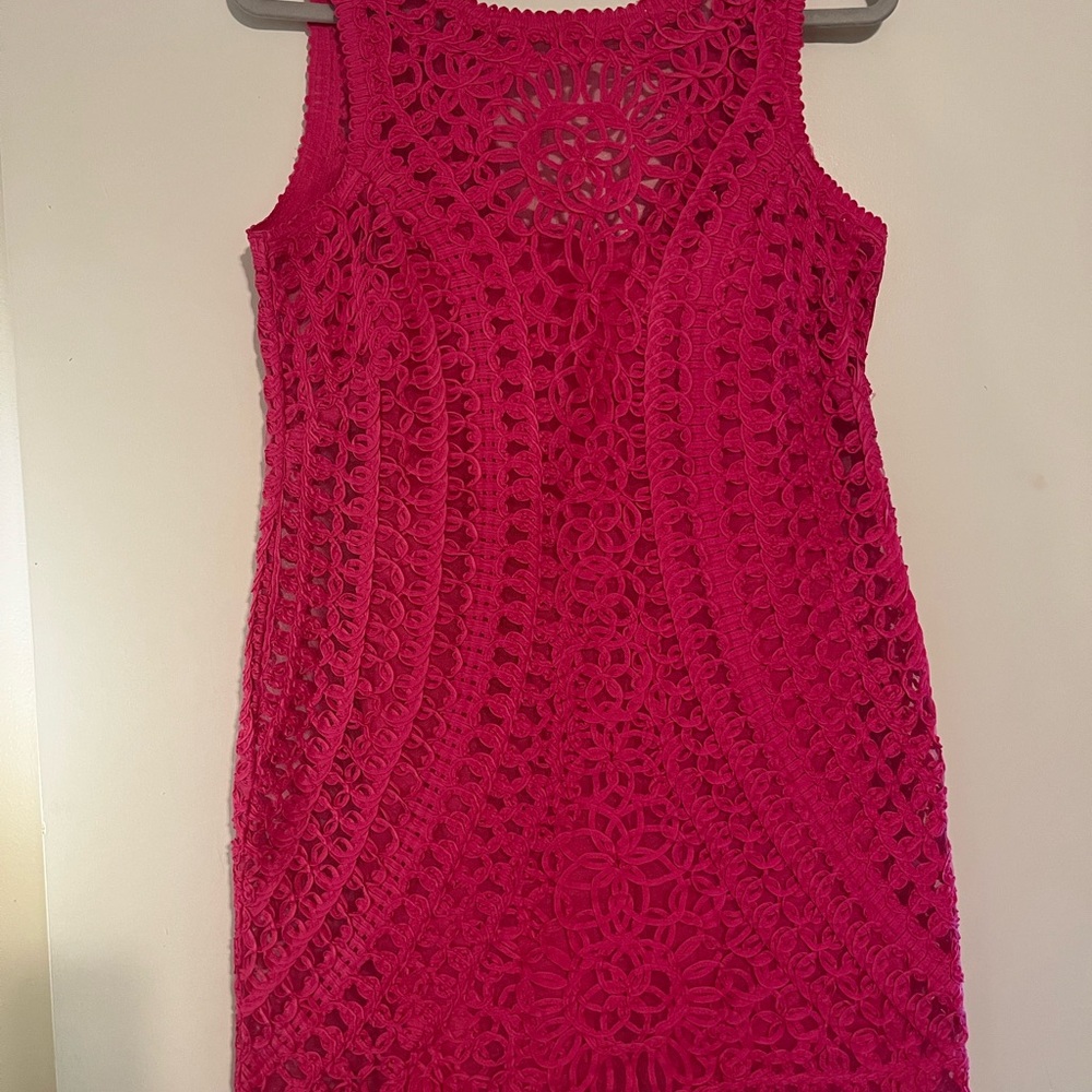 Yoana Baraschi Vibrant Pink Crochet Mini Dress
